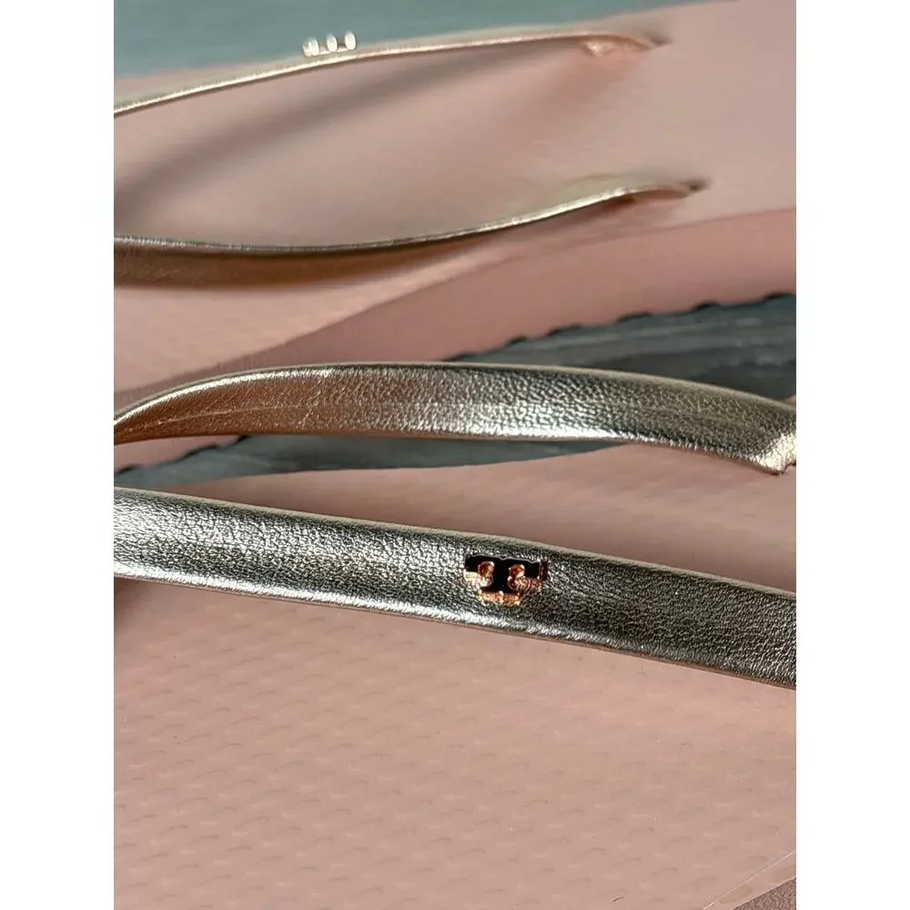 New! Tory Burch Metallic Rose‎ Gold Leather Flip Flop size 5 M